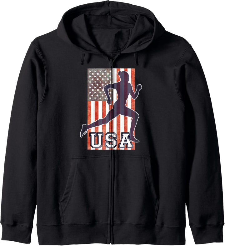 USA Women Running Track & Field Team American Flag Runner Kapuzenjacke