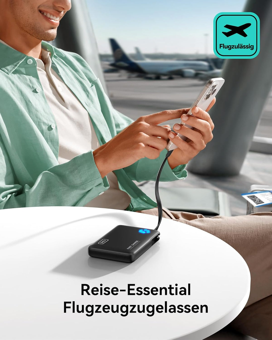 INIU 45W Power Bank, Mini-Grösse 10000mAh PowerBank mit Integriertem USB-C Kabel, Schnellladen Exter