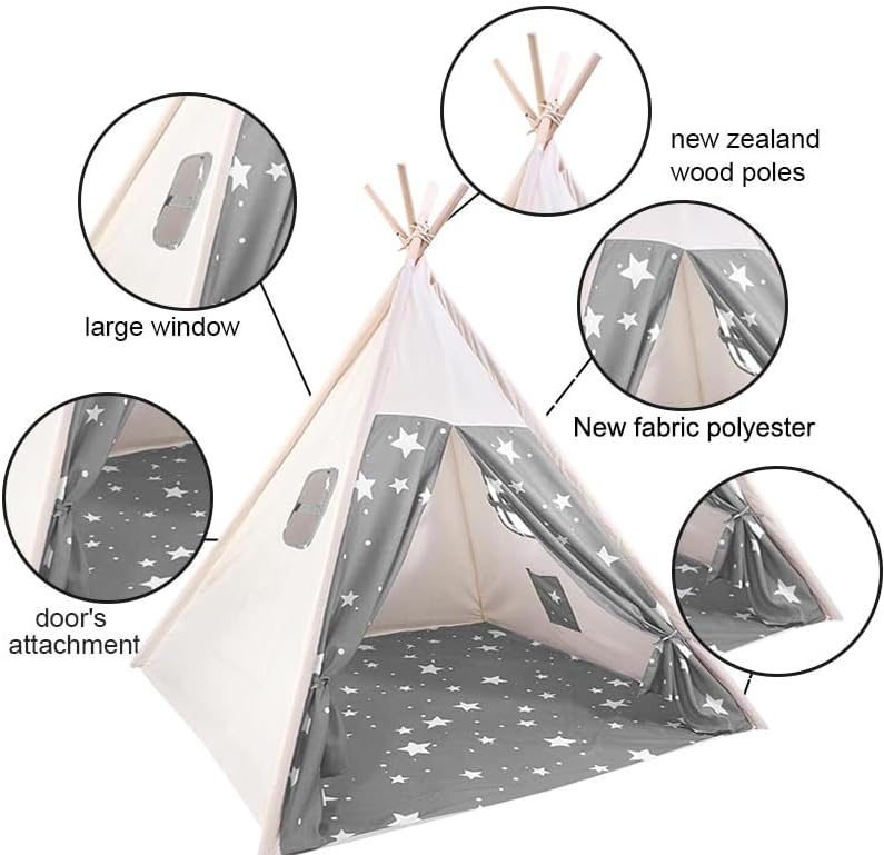 Camiraft Kinder Tipi Zelt,Sternen klassisches indisches Spielzelt für Kinder,Kinderzelte aus Baumwol