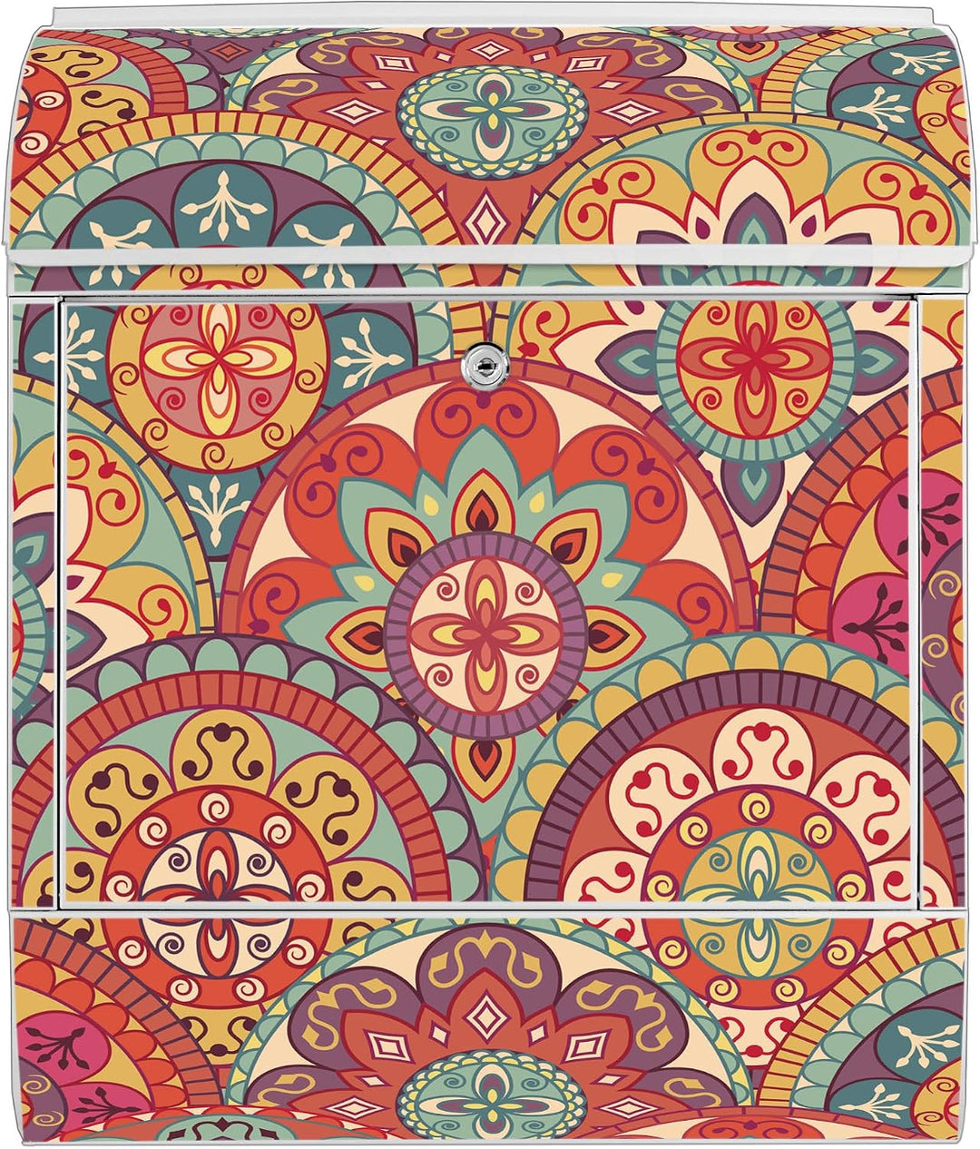banjado® Design Briefkasten mit Motiv Rosetten 39x47x14cm &amp; 2 Schlüssel - Briefkasten Stahl weiss mi