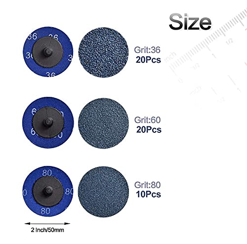 Tshya Roloc Scheibe, 50 Stück, 5,1 cm, Schleifscheiben, Zirkonia beschichtet, Körnung 36/60/80 für O