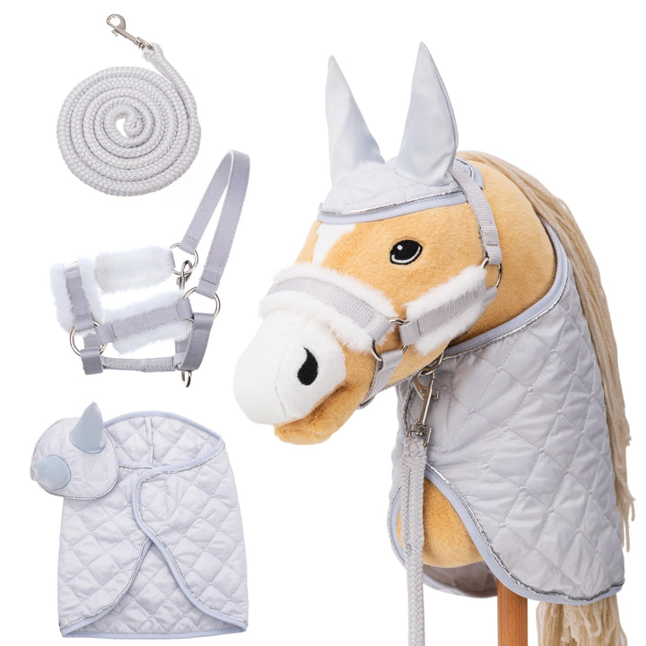 Hobby Horse Zubehör Set – Halfter mit Strick, Decke &amp; Fliegenhaube in Grau für Hobby Horses [TÜV gep
