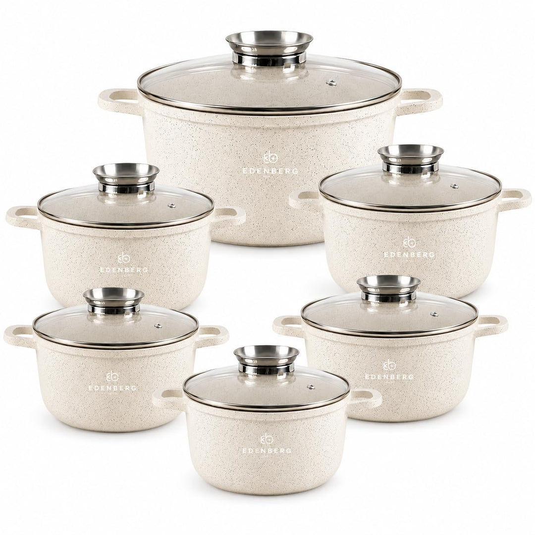 Beige Töpfe mit Marmor-Keramik-Beschichtung 12-tlg Induktion | induktions Töpfe Set, Kochtöpfe, Töpf