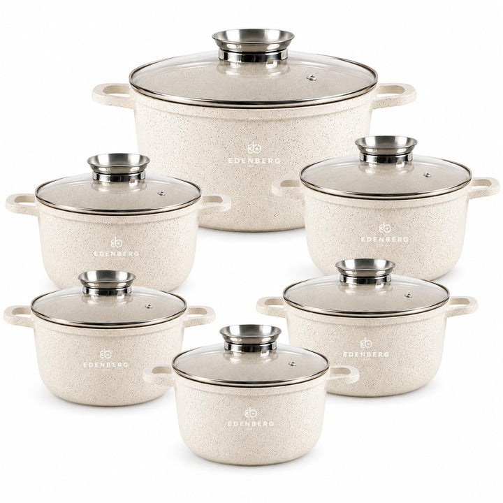 Beige Töpfe mit Marmor-Keramik-Beschichtung 12-tlg Induktion | induktions Töpfe Set, Kochtöpfe, Töpf