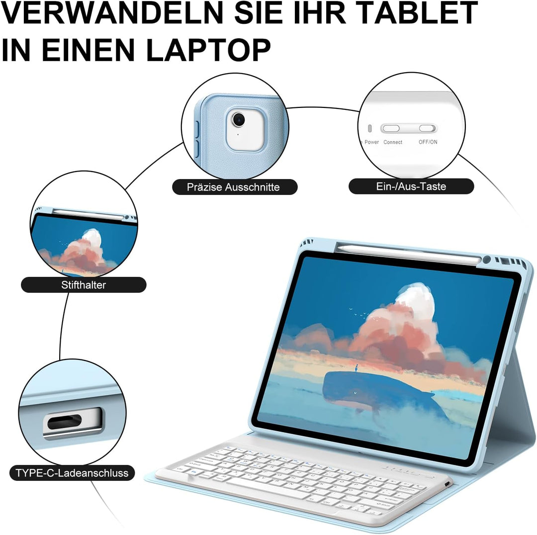 Hülle mit Tastatur für iPad Pro 12.9 Zoll 6ª 2022 /5ª 2021/4ª 2020/3ª Gen 2018, QWERTZ Deutsches Mag