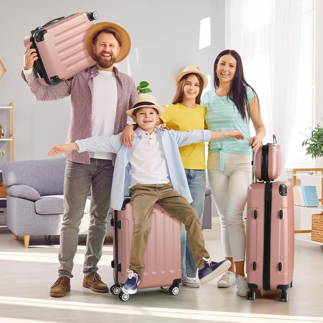LALAHO Kofferset 4 teilig, Reisekoffer Set mit Kosmetikkoffer, Hartschalen Koffer Set aus ABS, Gepäc