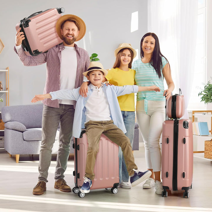 LALAHO Kofferset 4 teilig, Reisekoffer Set mit Kosmetikkoffer, Hartschalen Koffer Set aus ABS, Gepäc
