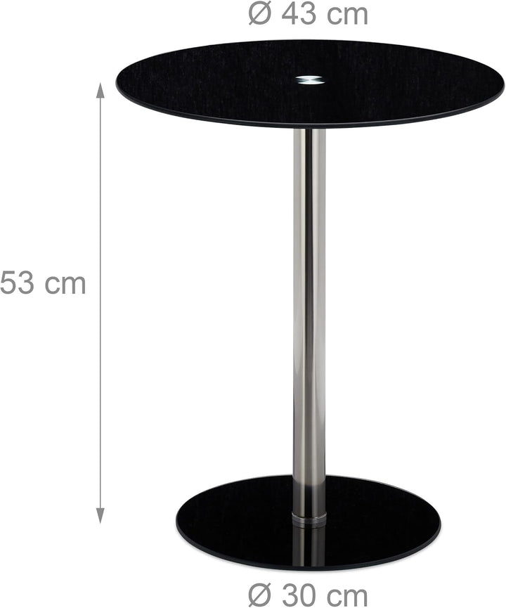 Relaxdays, Schwarz Runder Beistelltisch aus Glas und Edelstahl, dekorativer Loungetisch, HxBxT: 53 x