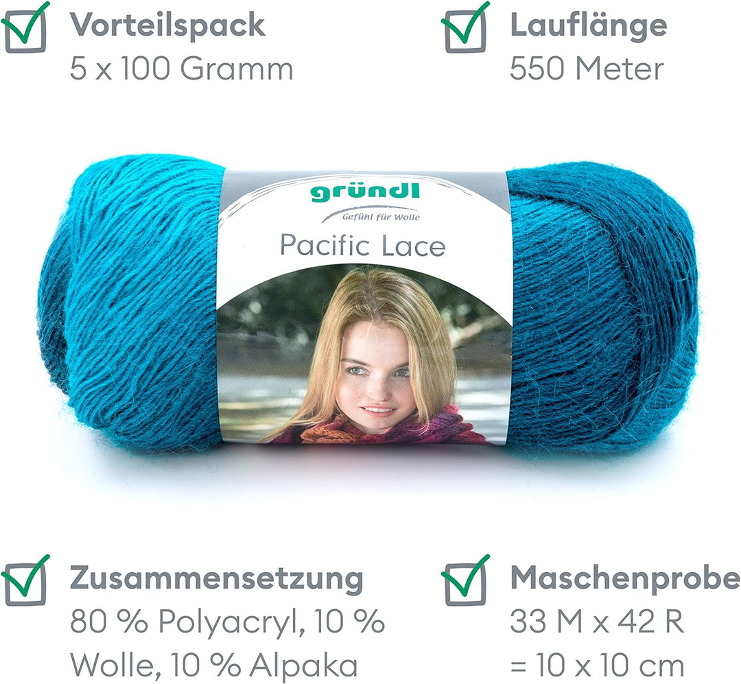 Gründl Pacific Lace (Farbverlaufsgarn mit wollartigem Charakter aus 80 % Polyacryl, 10 % Wolle, 10 %