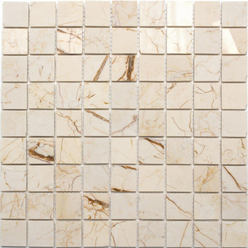 Mosaik Quadrat golden cream poliert mit Struktur Marmor Naturstein Küche, Mosaikstein Format: 32x32x