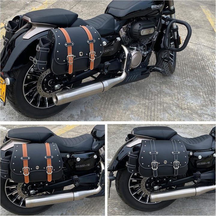 Hochdichtes Leder-Motorrad-Saddebags,Überwurftaschen, Gepäckträger,Seitentaschen mit Getränkehalter,