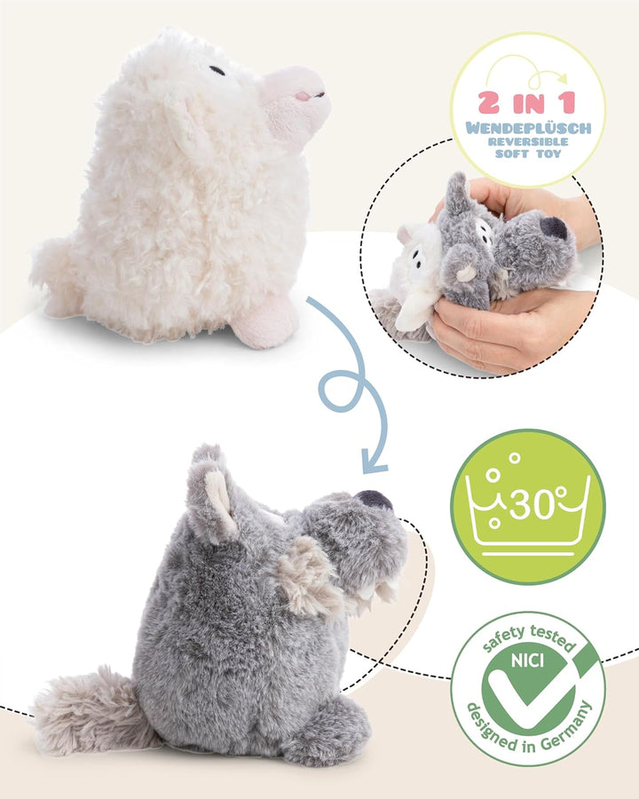 NICI Kuscheltier Wolf mit Wendefunktion 15cm 2 in 1 - grau - Weiches NICI-Plüschtier – Ideal zum Kus