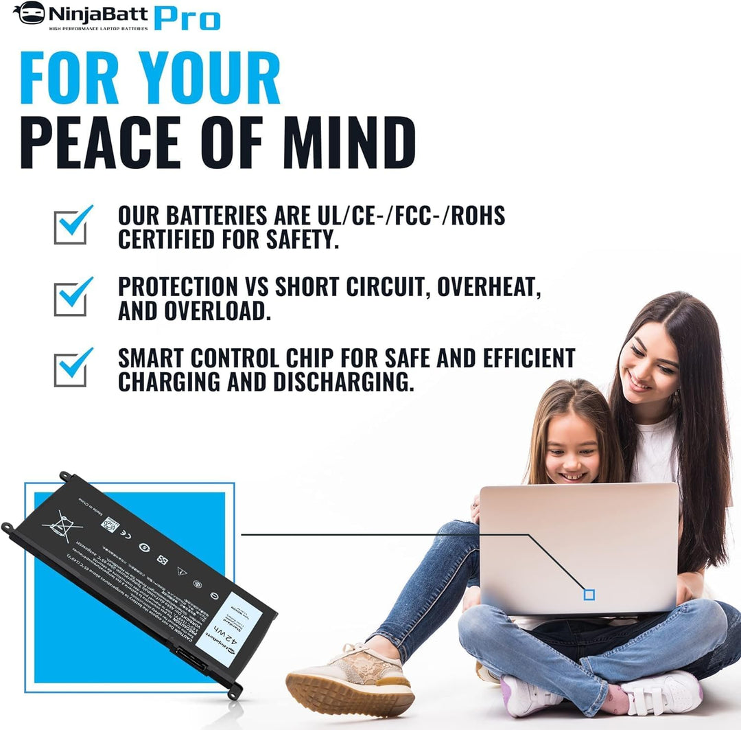 NinjaBatt Batterie Kompatibel mit Dell WDX0R P69G Inspiron 13 15 5000 7000 5567 7579 5578 5570 5568