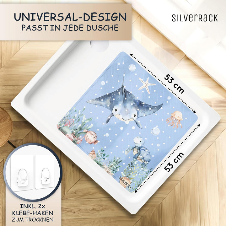 Duschmatte rutschfest 53x53 cm (Rochen Unterwasserwelt Blau) - Antirutschmatte Dusche BPA frei - Bad