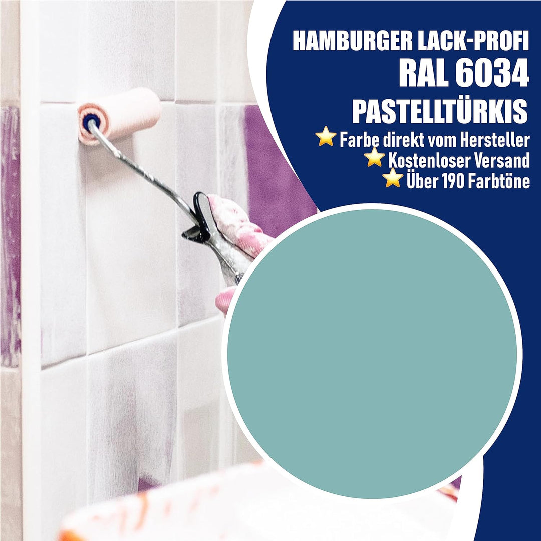 Fliesenlack MATT Pastelltürkis RAL 6034 Grün Fliesenfarbe im SET // Hamburger Lack-Profi (1 L) 1 l (