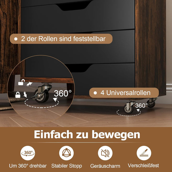 COSTWAY Rollcontainer mit 7 Schubladen, mobiler Aktenschrank mit Rädern, Bürocontainer Schubladensch