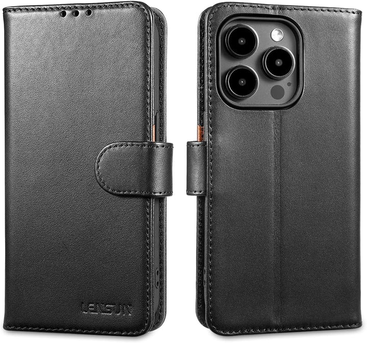 LENSUN Echtleder Hülle für iPhone 15 Pro, Handyhülle [Echtes Leder][Magnetverschluss][RFID Schutz] H