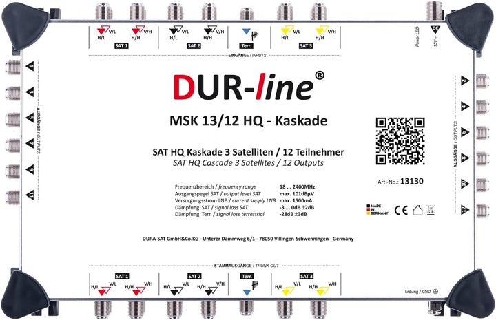 DUR-line MSK 13/12 HQ Multischalter-Kaskade - Für 3 Satelliten und 12 Teilnehmern/TV (erweiterbar) -