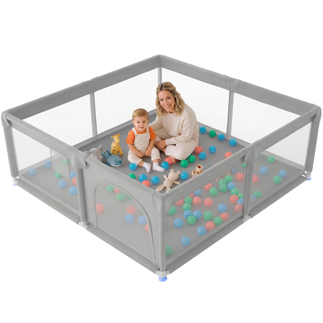 JUPPLIES Laufstall Baby 120×120 cm – Laufgitter mit seitlicher Tür &amp; atmungsaktivem Netz, rutschfest