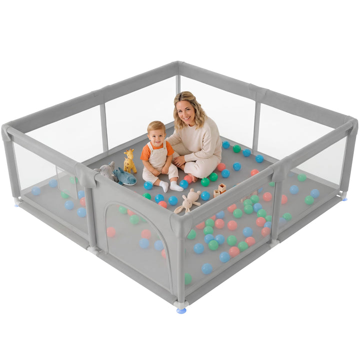 JUPPLIES Laufstall Baby 120×120 cm – Laufgitter mit seitlicher Tür &amp; atmungsaktivem Netz, rutschfest