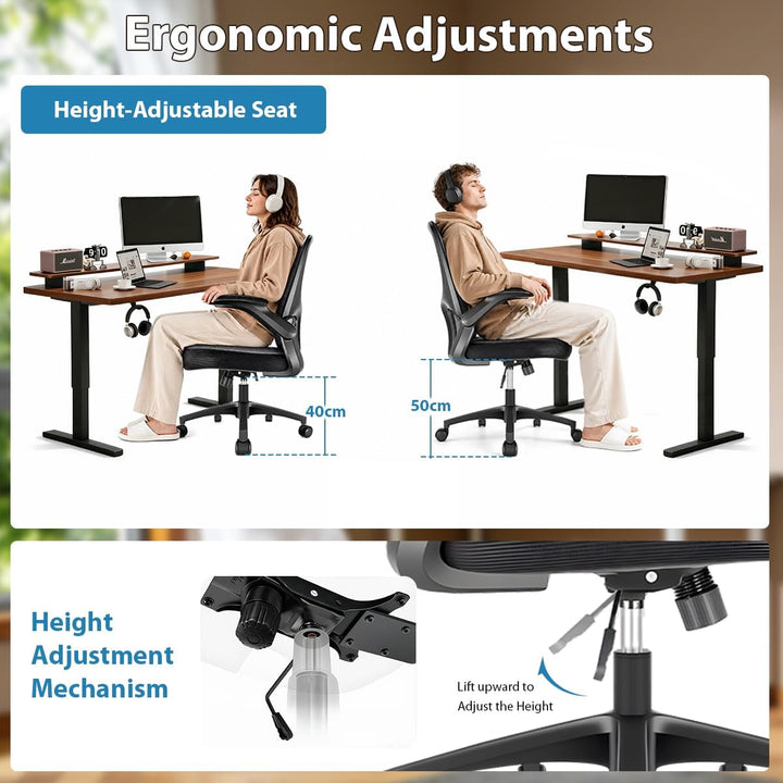 Durrafy Ergonomischer Bürostuhl, Schreibtischstuhl mit hochklappbaren Armlehnen, Verstellbarer Lende