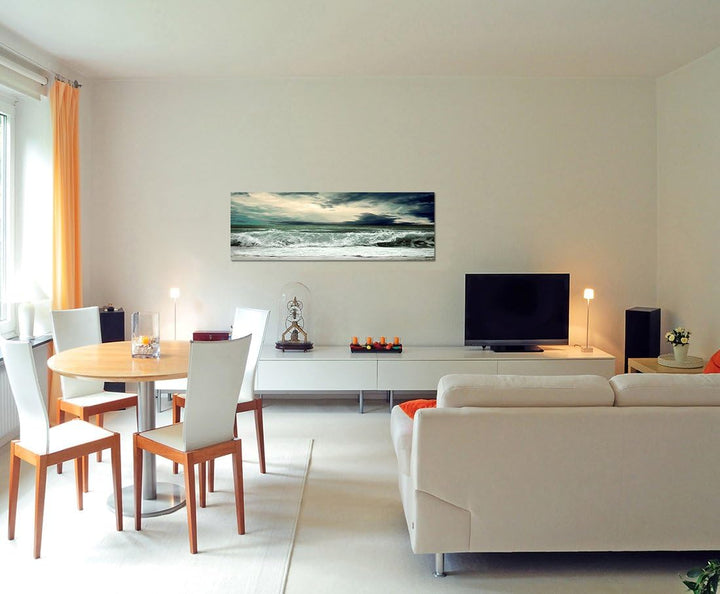Paul Sinus Art Panoramabild auf Leinwand und Keilrahmen 150x50cm Meer Wellen Sturm Wolkenhimmel