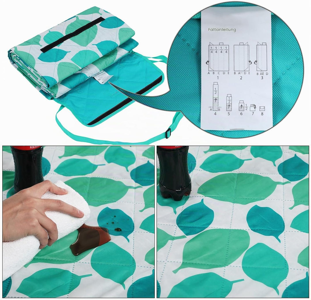 SONGMICS Waschbare Picknickdecke für Outdoor, faltbar zu Tasche mit Schultergurt, leichte Campingdec