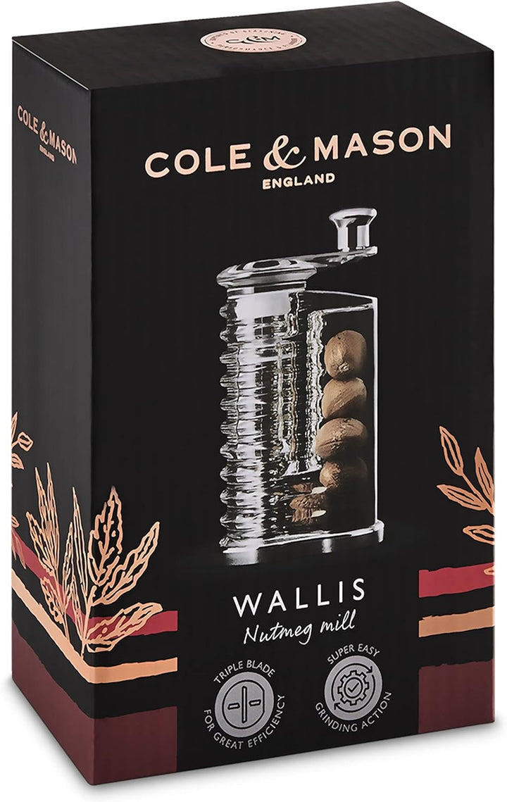 Cole & Mason H101119 Wallis Muskatmühle, Gezackte Klingen aus rostfreiem Stahl, Edelstahl / Acryl, 1