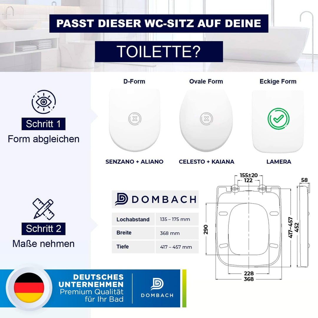 Dombach® Lamera WC-Sitz mit Absenkautomatik (quadratische Form, weiss) – Premium-Toilettensitz, anti
