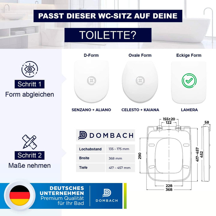 Dombach® Lamera WC-Sitz mit Absenkautomatik (quadratische Form, weiss) – Premium-Toilettensitz, anti