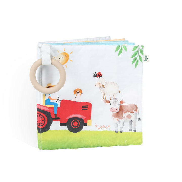 Fotoalbum Baby Kinder Fotobuch aus Bio-Baumwolle Bauernhof I mit Beissring und Anhänger als Erinneru