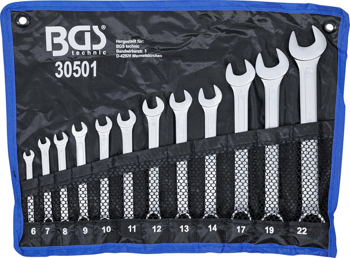 BGS 30501 | Maul-Ringschlüssel-Satz | 12-tlg. | SW 6 - 22 mm | inkl. Tetron-Rolltasche | Gabelringsc