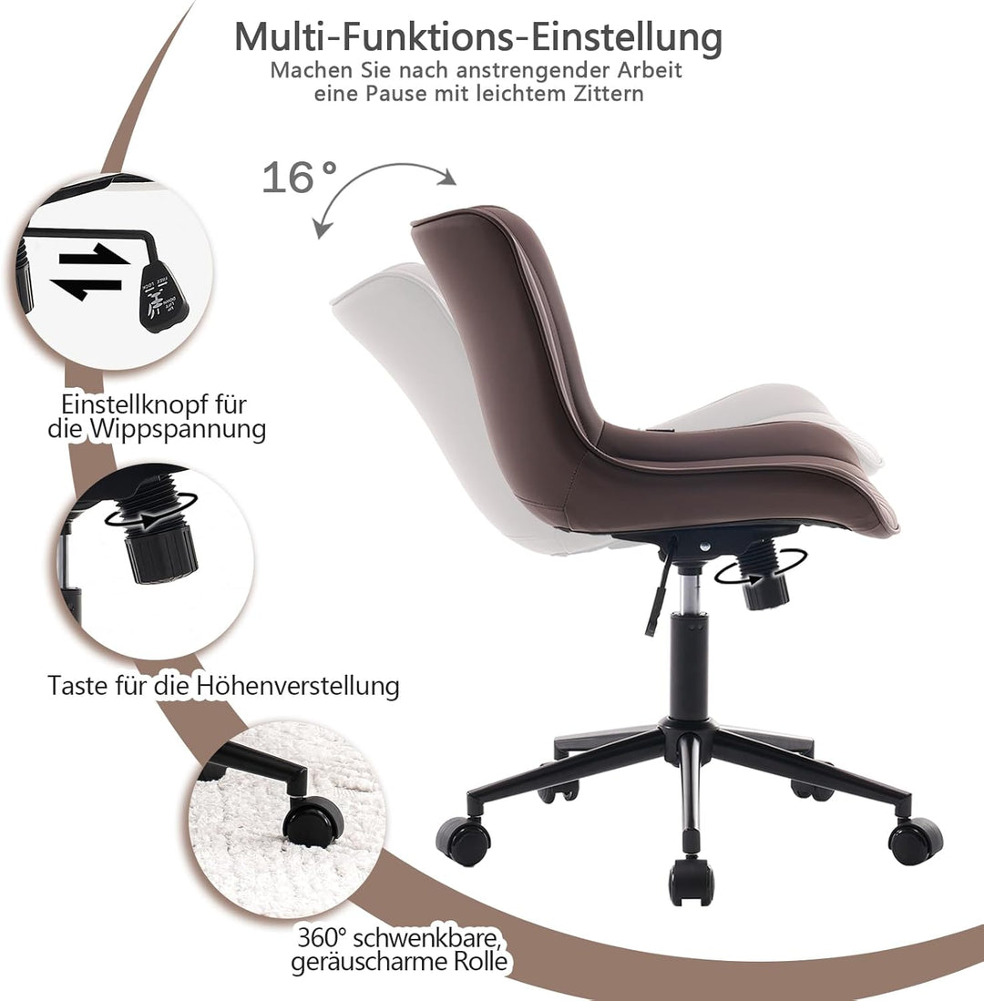 YOUTASTE Bürostuhl Ergonomisch, Schreibtischstuhl Höhenverstellbar, Bürostuhl mit PU-Leder & Rollen,