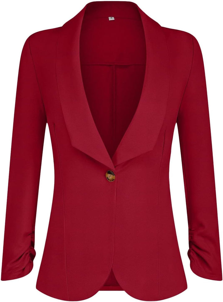PrinStory Blazer Für Damen 3/4 Geraffte Ärmel Blazer Geschäft Büro Blazer Anzug Sportlich Jack Trenc