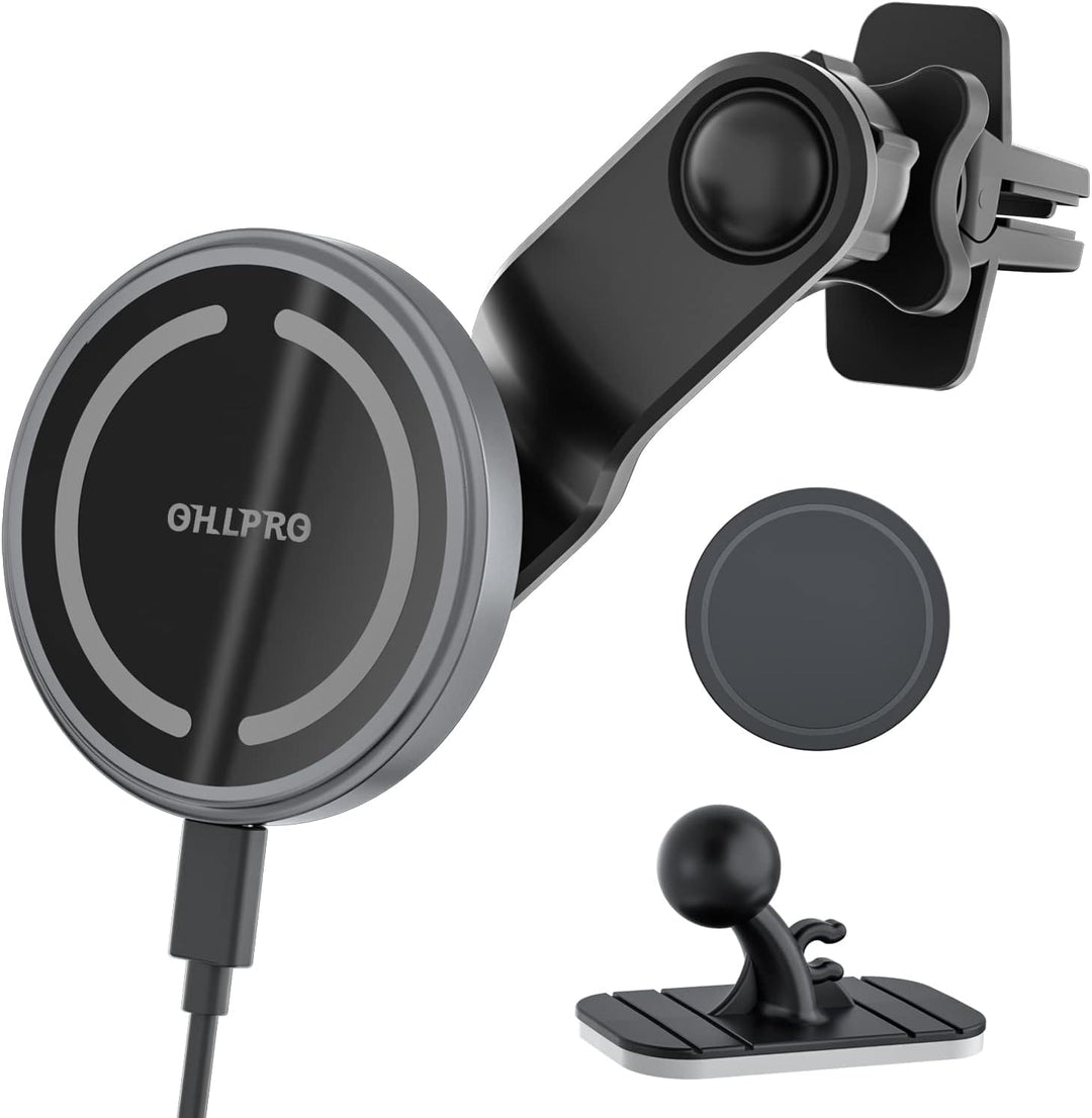 Kompatibel 15W Qi Ladegerät Magsafe Autohalterung 【Alulegierung】, Kabelloses Magnet Auto Lüftung Han