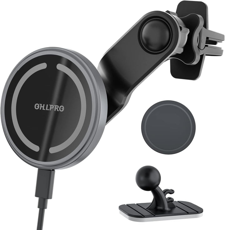 Kompatibel 15W Qi Ladegerät Magsafe Autohalterung 【Alulegierung】, Kabelloses Magnet Auto Lüftung Han