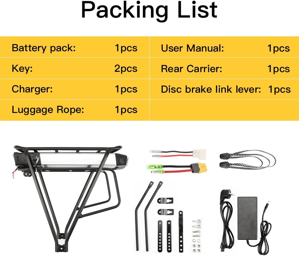 SEASON Gepäckträger Ebike Akku - 36V 13Ah 14.5Ah 15.6Ah 17.4Ah / 48V - 10.4Ah Lithinum-Ionen Batteri