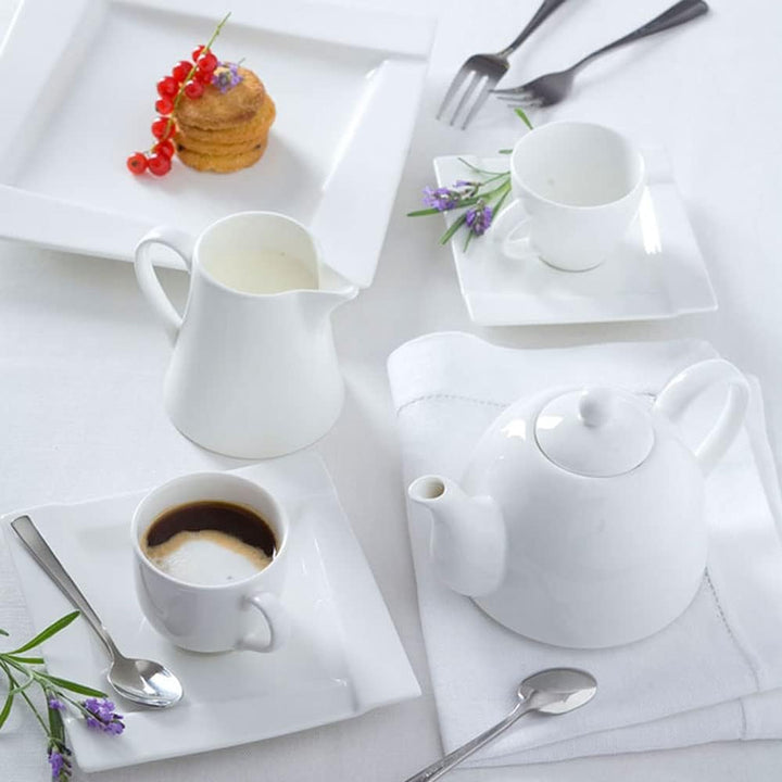 AMBITION Kaffeeservice Kaffee Set Porzellan Eckig Weiss Tassen Untertasse Kubiko 12 Tlg.