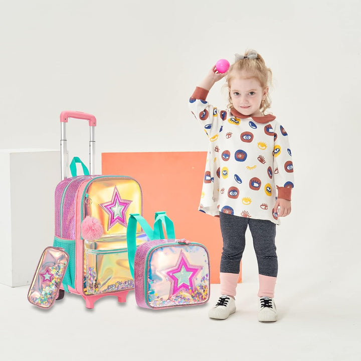 Rucksack Mädchen Schulranzen Trolley,Schulrucksack Mädchen Teenager,Egchescebo 3PCS 16”Kinder Schult