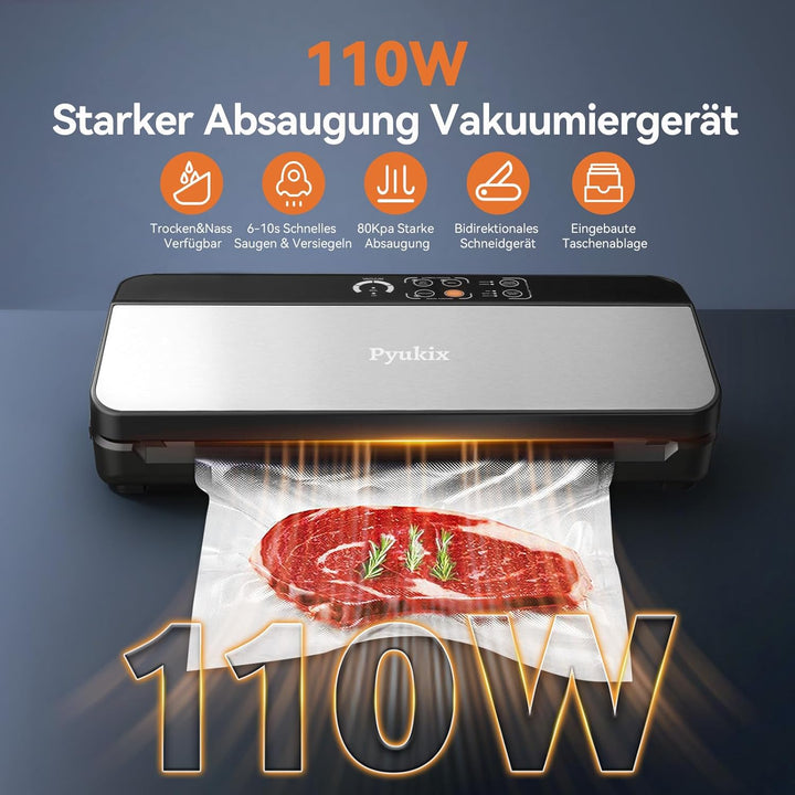 Vakuumiergerät, 8-in-1 Vakuumierer Lebensmittel Trocken/Feuchtmodus mit Integrierter Schneider & Beu