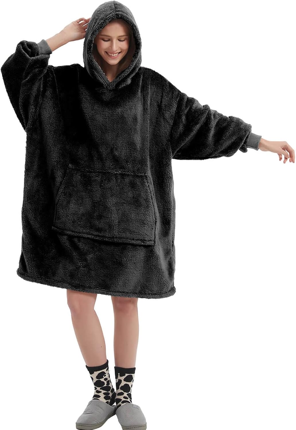 FELOVE Hoodie Decke Ärmeln Kuschelpullover Mit einer grossen Tasche,Tragbare Decke Ultra Soft Bequem