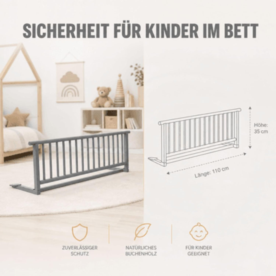 Set Bettschutzgitter aus Buchenholz & Stoffwindel von Kinderhaus Blaubär | Rausfallschutz für Baby &