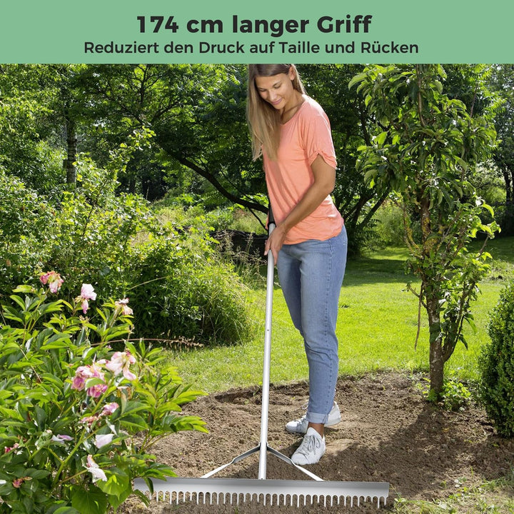 COSTWAY Rechen, Gartenrechen mit 91 cm Arbeitsbreite, 36 Zinken & 174 cm langem Griff, Laubrechen au