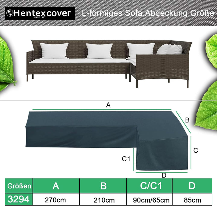 Hentex Cover Loungemöbel Abdeckhaube für L-Form Sofas，Wasserdichtes Atmungsaktives TPU Gewebe Abdeck