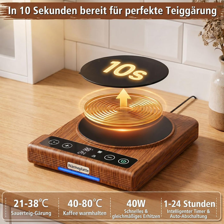 GFTIME Sauerteig Starter Wärmer mit Präzisem Thermostat (21-80℃), 24H Timer &amp; Memory-Funktion,11.3cm
