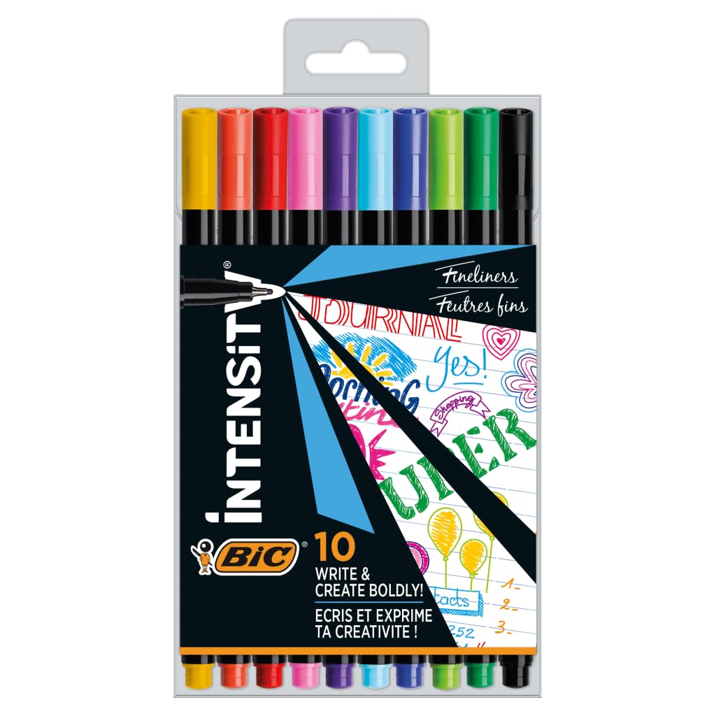 BIC Intensity Fineliner, Filzstifte in 10 verschiedenen Farben, mit feiner Spitze, für Bullet Journa