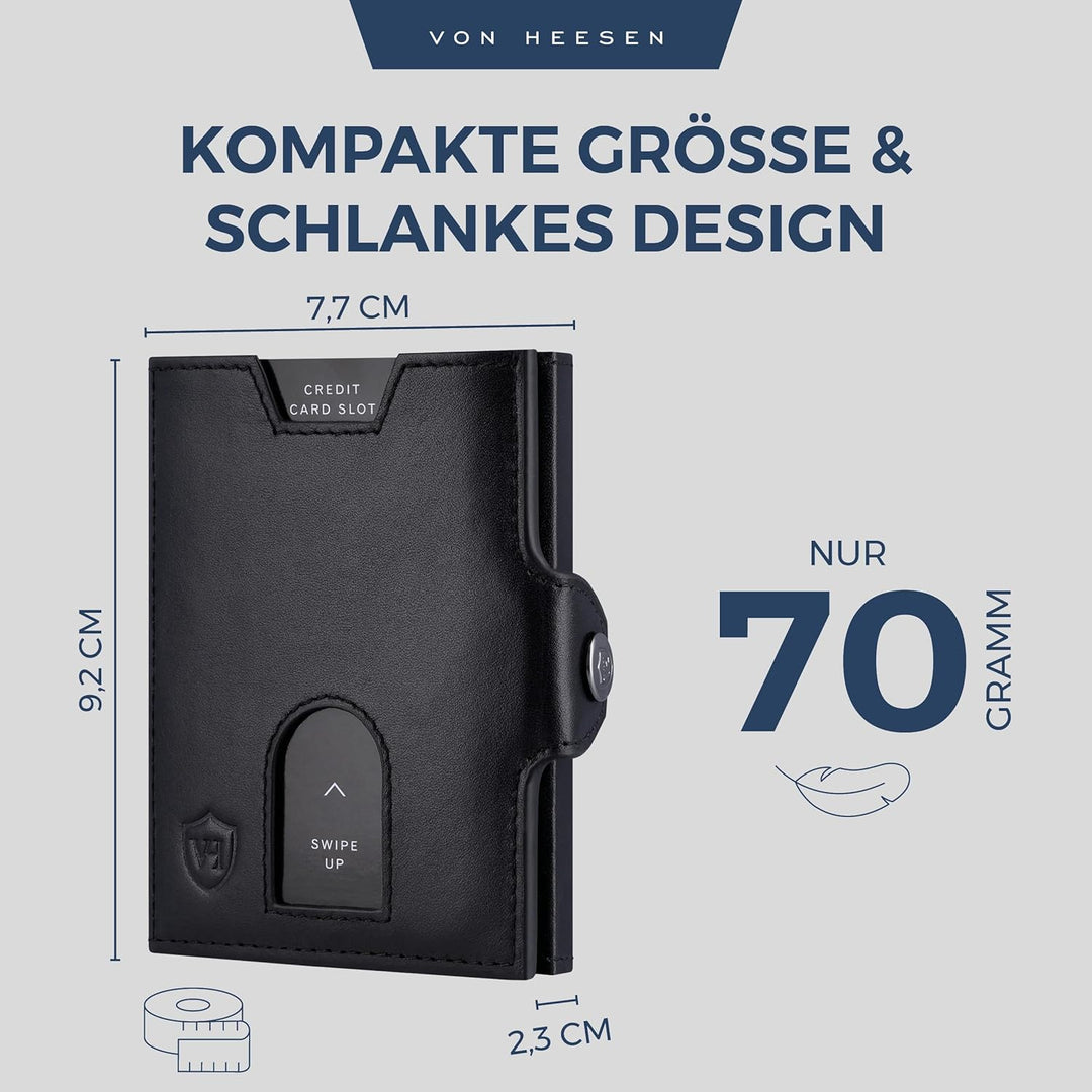 VON HEESEN Slim Wallet mit XL Münzfach & RFID Schutz - Leder Geldbörse Herren klein - Mini Geldbeute