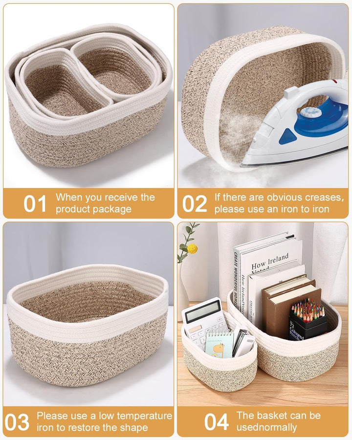 Aufbewahrungskorb Korb Baumwollseil Geflochten 4er-Set,Körbe Aufbewahrung Bad Wickeltisch Organizer