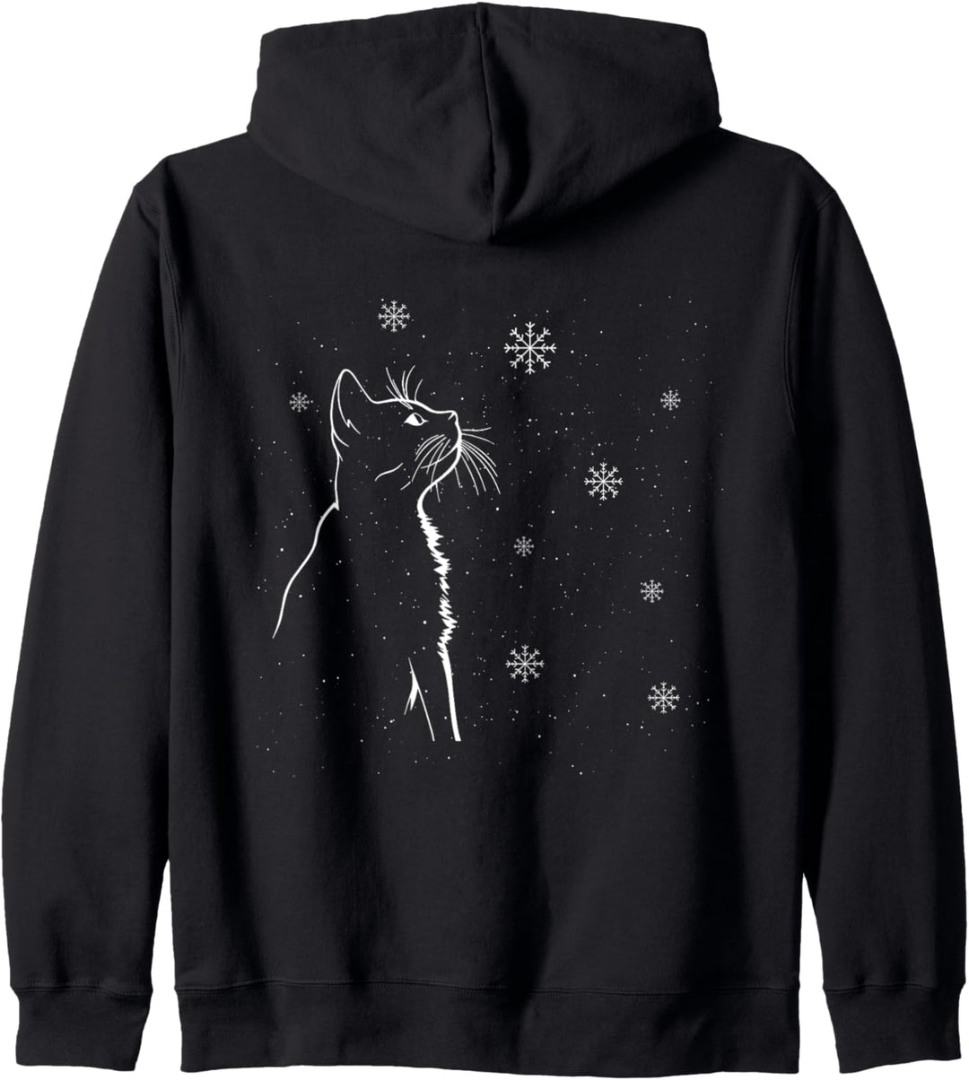 Katzensilhouette mit Schneeflocken | Weihnachten Katzen Kapuzenjacke
