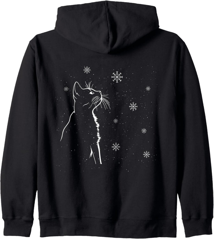 Katzensilhouette mit Schneeflocken | Weihnachten Katzen Kapuzenjacke
